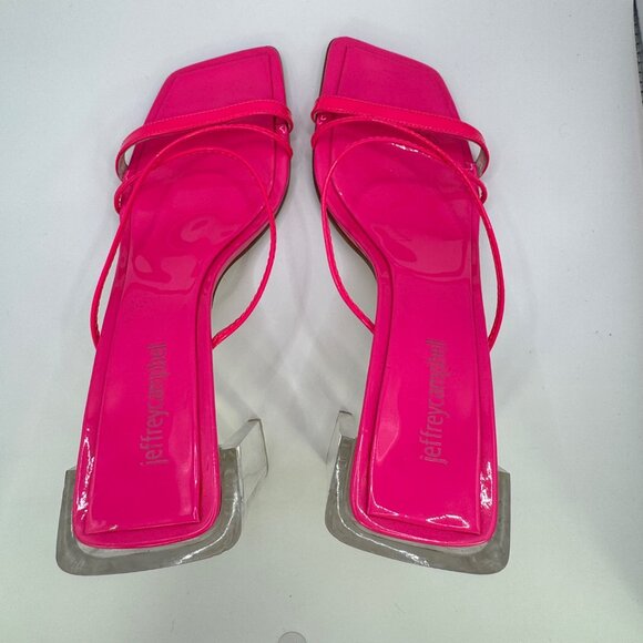 Jeffrey Campbell Pink Neon Patent Sandals Sz 8 Clear Block Heels - Picture 5 of 8